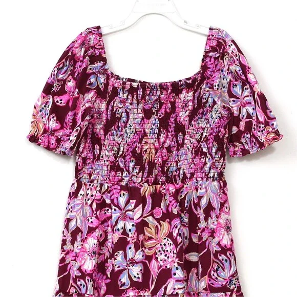 Lilly Pulitzer Girls Mini Jilly Sleeved Midi Dress Floral Printed XS 2-3  281177